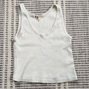 AMO White Ribbed Tank Top